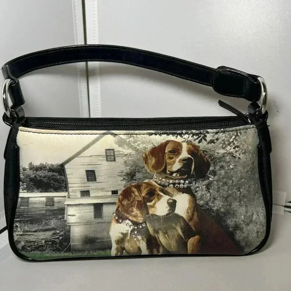 LIFE Magazine Purse Two Dogs With Rhinestone Collars Trees House Grass 9X5 Inch - Picture 1 of 6